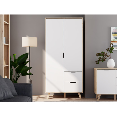 Dulap 2 Usi Si 2 Sertare Vankka, Stejar Pardosit Si Alb, 94.7 Cm-01