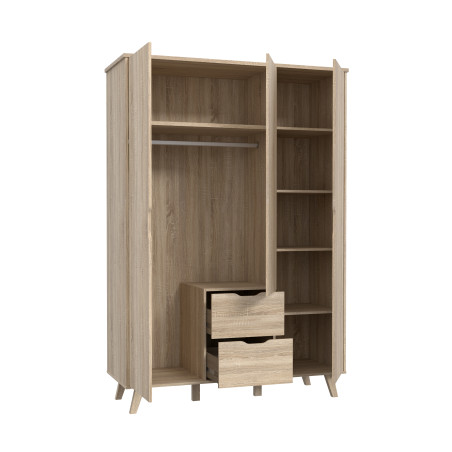 Dulap 3 Usi Si 2 Sertare Vankka, Stejar Sonoma, 139.4 Cm-01