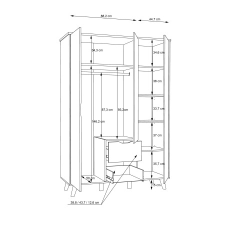 Dulap 3 Usi Si 2 Sertare Vankka, Stejar Sonoma, 139.4 Cm-01