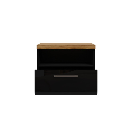 Noptiera Cu 1 Sertar Tuberoze, Negru Si Stejar Catania Si Negru super lucios, 55,4  Cm-01