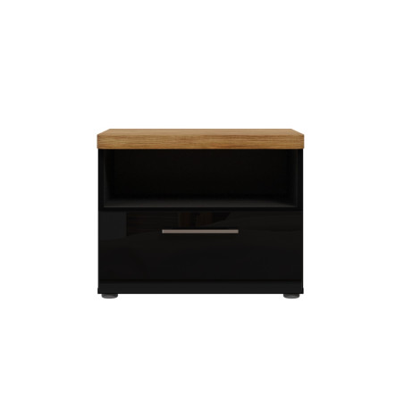Noptiera Cu 1 Sertar Tuberoze, Negru Si Stejar Catania Si Negru super lucios, 55,4  Cm-01