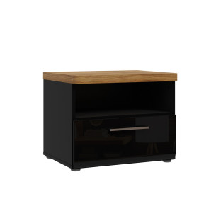 Noptiera Cu 1 Sertar Tuberoze, Negru Si Stejar Catania Si Negru super lucios, 55,4  Cm