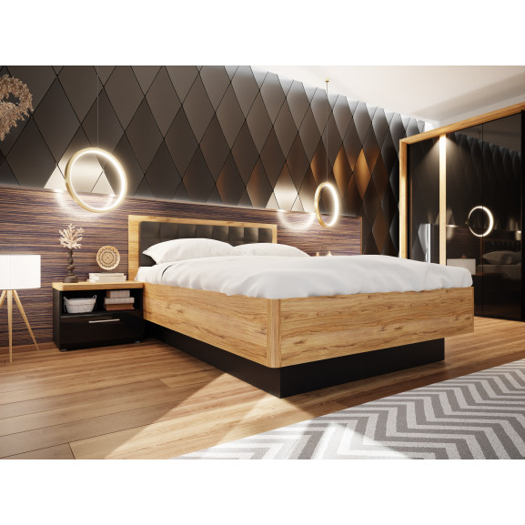 Pat Tuberoze Dimensiune Saltea 140 x 200 Cm Somiera Rabatabila Negru Si Stejar Catania