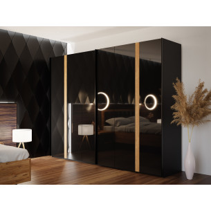 Dulap Tuberoze Cu 2 Usi Culisante, Negru Si Stejar Catania Si Negru super lucios, 269.9  Cm