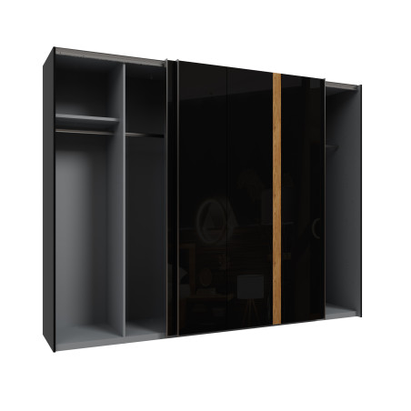Dulap Tuberoze Cu 2 Usi Culisante, Negru Si Stejar Catania Si Negru super lucios, 269.9  Cm-01
