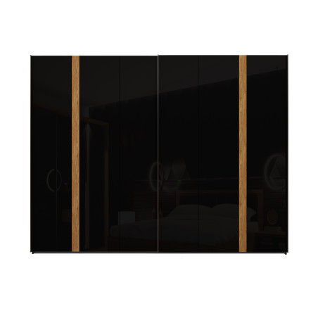 Dulap Tuberoze Cu 2 Usi Culisante, Negru Si Stejar Catania Si Negru super lucios, 269.9  Cm-01