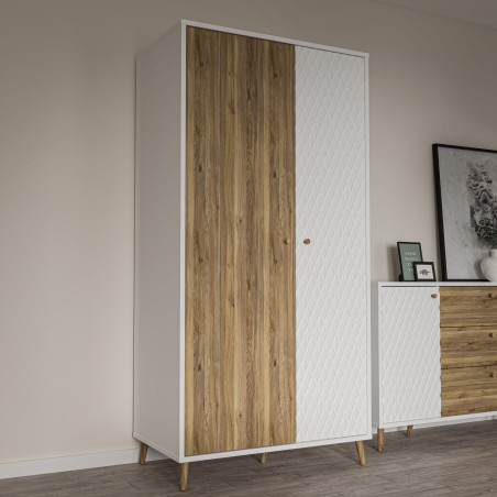Dulap 2 Usi Ankona, Alb Si Stejar Mauvella, 99.5 Cm-01