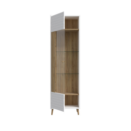 Vitrina Inalta Ankona Cu 1 Usa, Alb Si Stejar Mauvella, 59.8 Cm-01