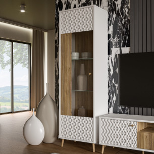 Vitrina Inalta Ankona Cu 1 Usa, Alb Si Stejar Mauvella, 59.8 Cm