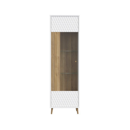 Vitrina Inalta Ankona Cu 1 Usa, Alb Si Stejar Mauvella, 59.8 Cm-01