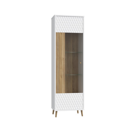 Vitrina Inalta Ankona Cu 1 Usa, Alb Si Stejar Mauvella, 59.8 Cm-01