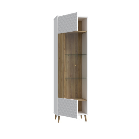 Vitrina Inalta Ankona Cu 1 Usa, Alb Si Stejar Mauvella, 59.8 Cm-01