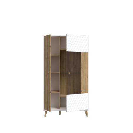 Vitrina Joasa Ankona Cu 2 Usi, Alb Si Stejar Mauvella, 89.5 Cm-01
