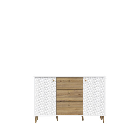 Comoda 2 Usi Si 3Sertare Ankona, Alb Si Stejar Mauvella, 134.2 Cm-01