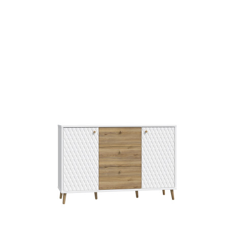 Comoda 2 Usi Si 3Sertare Ankona, Alb Si Stejar Mauvella, 134.2 Cm-01