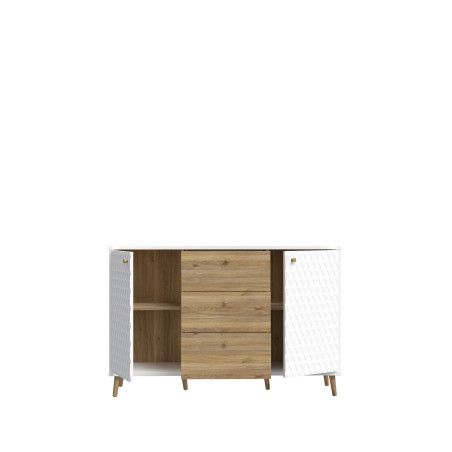 Comoda 2 Usi Si 3Sertare Ankona, Alb Si Stejar Mauvella, 134.2 Cm-01