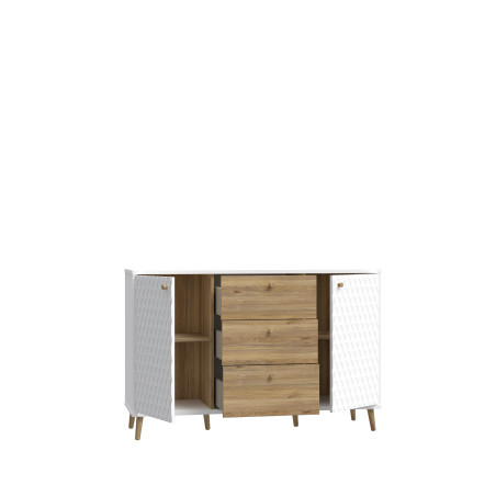Comoda 2 Usi Si 3Sertare Ankona, Alb Si Stejar Mauvella, 134.2 Cm-01