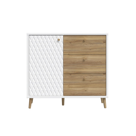 Comoda 1 Usa Si 3 Sertare Ankona, Alb Si Stejar Mauvella, 94.5 Cm-01