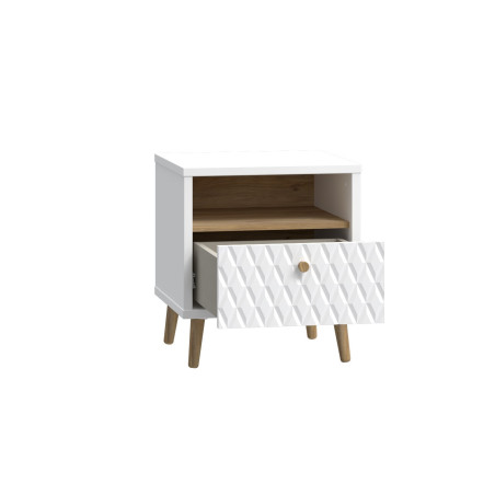 Noptiera Cu 1Sertar Ankona, Alb Si Stejar Mauvella, 44.8 Cm-01
