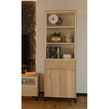 Etajera Cu 1 Usa Si 1 Sertar Confort, Stejar Mauvella Si Nisipiu, 63.4 Cm-01