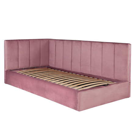 Pat Tapitat Ravel, Dimensiune Saltea 90 x 200 Cm, Somiera Rabatabila Si Panou, Roz-01