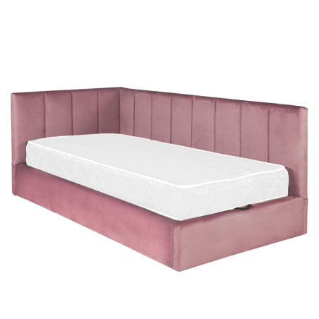 Pat Tapitat Ravel, Dimensiune Saltea 90 x 200 Cm, Somiera Rabatabila Si Panou, Roz-01