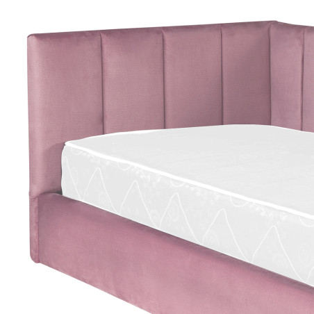 Pat Tapitat Ravel, Dimensiune Saltea 90 x 200 Cm, Somiera Rabatabila Si Panou, Roz-01