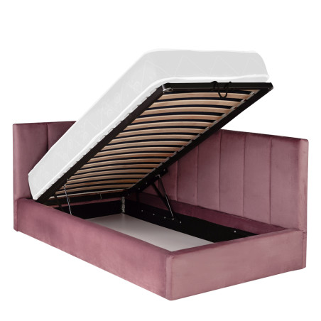 Pat Tapitat Ravel, Dimensiune Saltea 90 x 200 Cm, Somiera Rabatabila Si Panou Dreapta, Roz-01