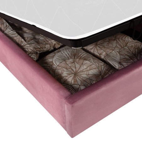 Pat Tapitat Ravel, Dimensiune Saltea 90 x 200 Cm, Somiera Rabatabila Si Panou Dreapta, Roz-01