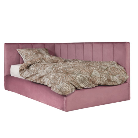 Pat Tapitat Ravel, Dimensiune Saltea 90 x 200 Cm, Somiera Rabatabila Si Panou, Roz-01