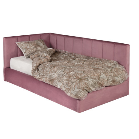 Pat Tapitat Ravel, Dimensiune Saltea 90 x 200 Cm, Somiera Rabatabila Si Panou, Roz-01