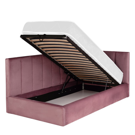 Pat Tapitat Ravel, Dimensiune Saltea 90 x 200 Cm, Somiera Rabatabila Si Panou, Roz-01