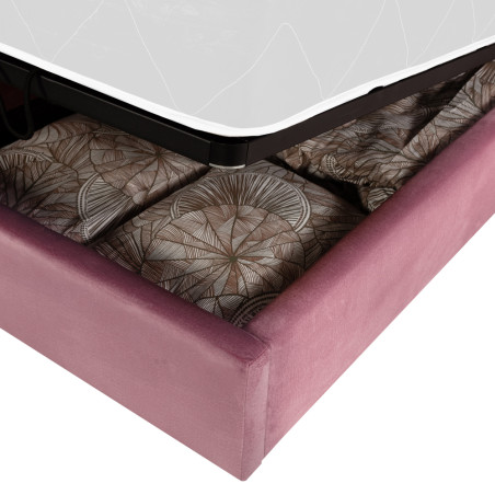 Pat Tapitat Ravel, Dimensiune Saltea 90 x 200 Cm, Somiera Rabatabila Si Panou Dreapta, Roz-01