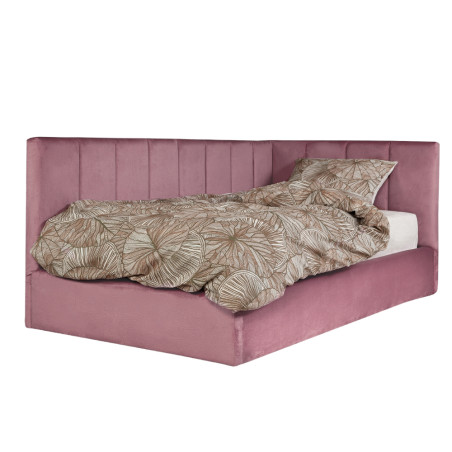 Pat Tapitat Ravel, Dimensiune Saltea 90 x 200 Cm, Somiera Rabatabila Si Panou, Roz-01
