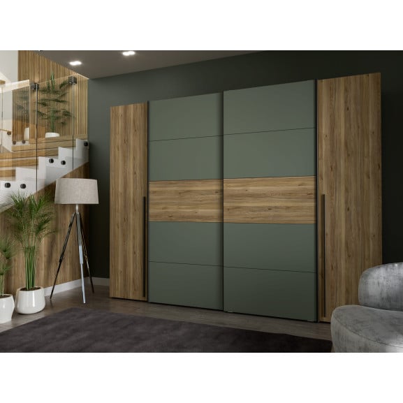 Dulap Energy Cu 4 Usi Stejar Mauvella Si Verde Menta, 270 Cm
