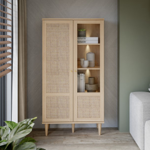 Vitrina 2 Usi Charleston, Stejar Elegancia Si Polyrattan, 80.1 Cm