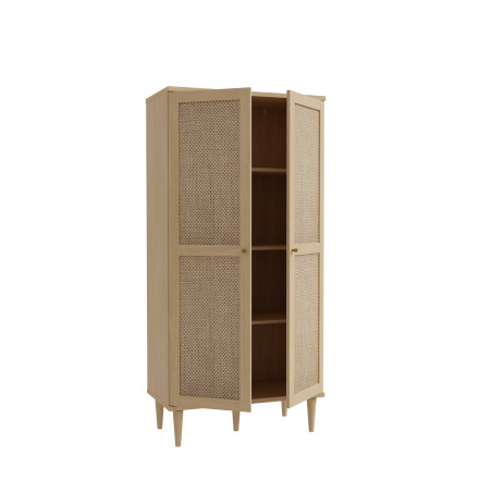 Etajera 2 Usi Charleston, Stejar Elegancia Si Polyrattan 80.1 Cm-01