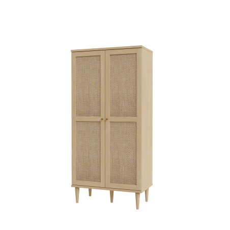 Etajera 2 Usi Charleston, Stejar Elegancia Si Polyrattan 80.1 Cm-01