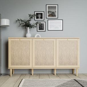 Bufet Cu 3 Usi Charleston, Stejar Elegancia Si Polyrattan 149.8 Cm