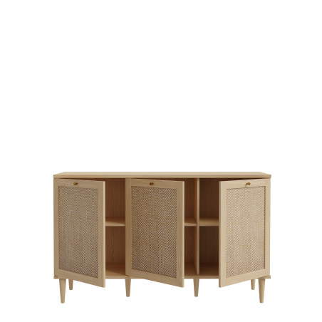 Bufet Cu 3 Usi Charleston, Stejar Elegancia Si Polyrattan 149.8 Cm-01
