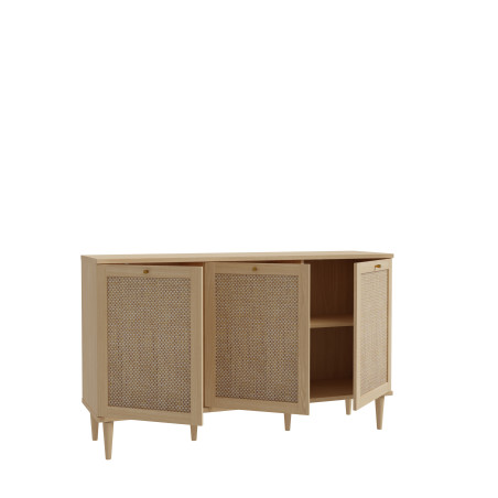 Bufet Cu 3 Usi Charleston, Stejar Elegancia Si Polyrattan 149.8 Cm-01
