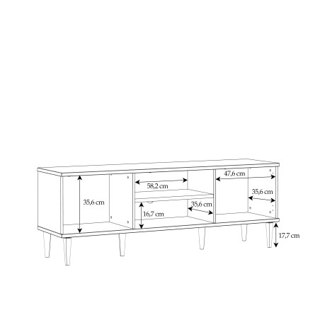 Comoda TV 2 Usi Charleston, Stejar Elegancia si Polyrattan 159.8 Cm-01