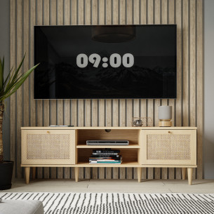 Comoda TV 2 Usi Charleston, Stejar Elegancia si Polyrattan 159.8 Cm