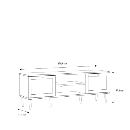 Comoda TV 2 Usi Charleston, Stejar Elegancia si Polyrattan 159.8 Cm-01