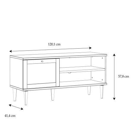 Comoda TV 1 Usa Charleston, Stejar Elegancia Si Polyrattan,120.1 Cm-01