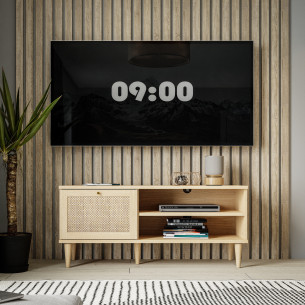 Comoda TV 1 Usa Charleston, Stejar Elegancia Si Polyrattan,120.1 Cm
