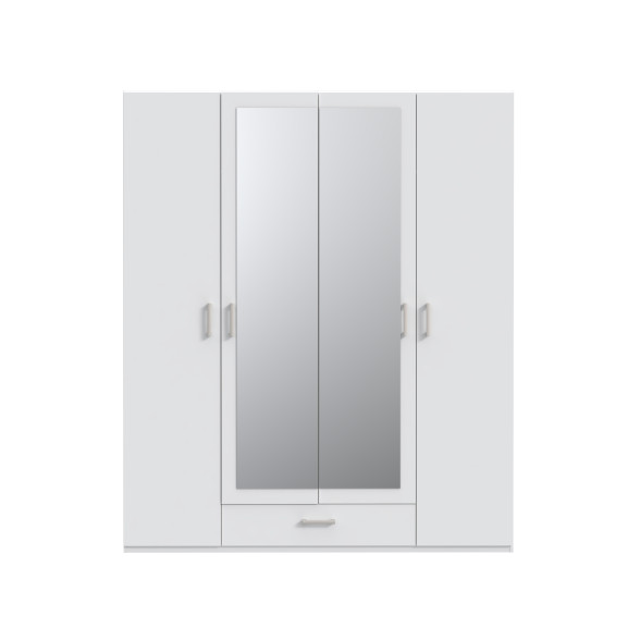 Dulap 4 Usi Si Oglinda  Ecobest 2 Alb, 177.5 Cm