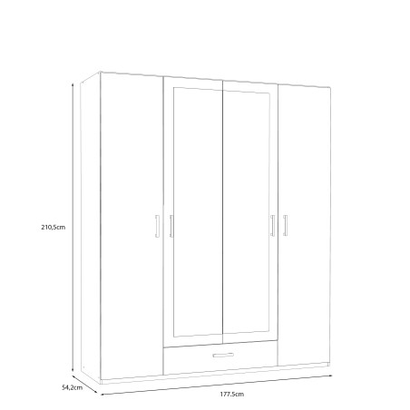 Dulap 4 Usi Si Oglinda Ecobest 2 Stejar Mauvella, 177.5 Cm-01