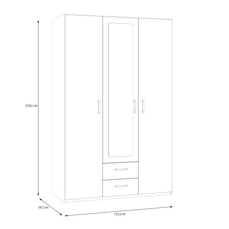 Dulap 3 Usi Si 2 Sertare Ecobest 2 Alb, 133.2 Cm-01