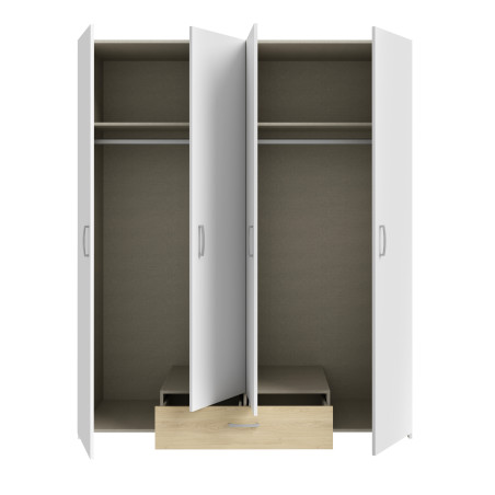 Dulap 4 Usi Ecobest Alb Si Stejar Puccini, 159.1 Cm-01